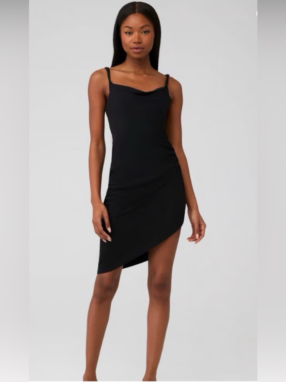 41 Hawthorn Black Asymmetrical Bodycon Slip Dress - Size Large